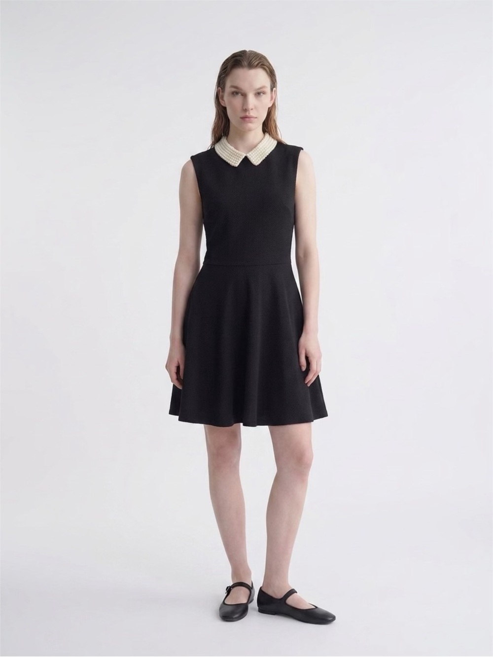 Betsey Johnson Black Sleeveless Dress with Pearl Collar